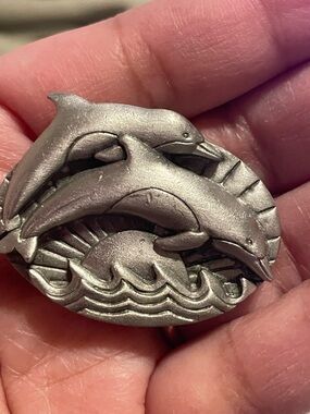 Dolphin Pin Brooch Pewter-Tone Ocean Design